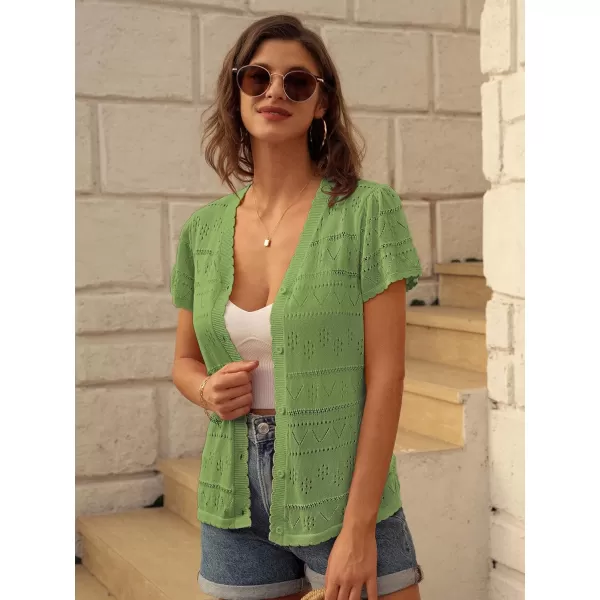 GRACE KARIN Womens Short Sleeve Ruffle Cardigan 2024 Summer Crochet Cardigan Lightweight Bolero Shrugs Sweaters TopsGreen