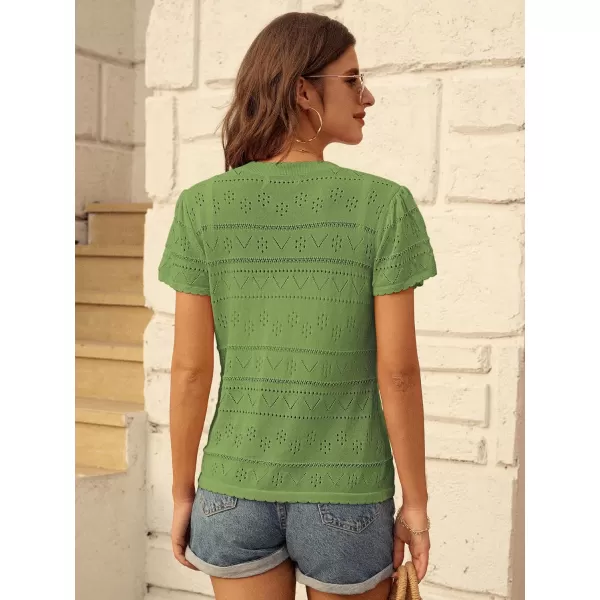 GRACE KARIN Womens Short Sleeve Ruffle Cardigan 2024 Summer Crochet Cardigan Lightweight Bolero Shrugs Sweaters TopsGreen