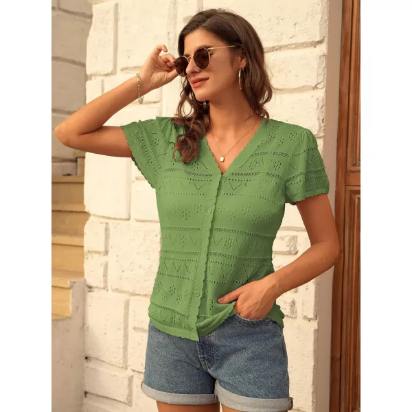 GRACE KARIN Womens Short Sleeve Ruffle Cardigan 2024 Summer Crochet Cardigan Lightweight Bolero Shrugs Sweaters TopsGreen