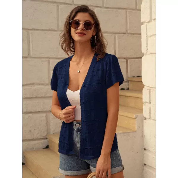 GRACE KARIN Womens Short Sleeve Ruffle Cardigan 2024 Summer Crochet Cardigan Lightweight Bolero Shrugs Sweaters TopsNavy Blue