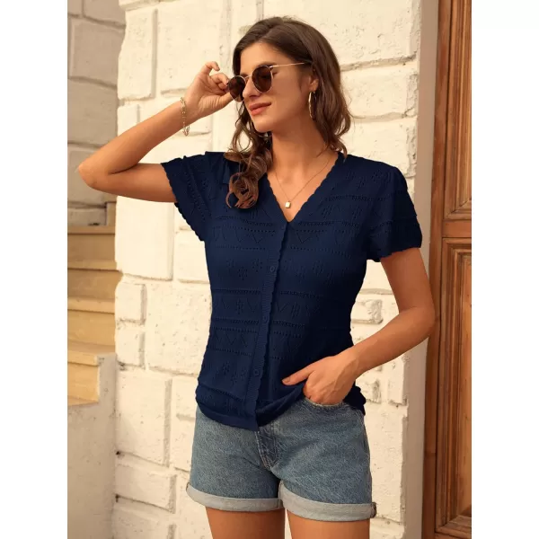 GRACE KARIN Womens Short Sleeve Ruffle Cardigan 2024 Summer Crochet Cardigan Lightweight Bolero Shrugs Sweaters TopsNavy Blue