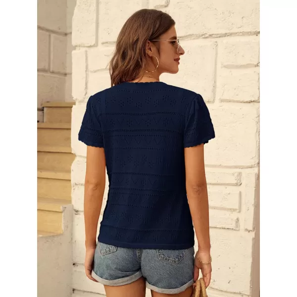 GRACE KARIN Womens Short Sleeve Ruffle Cardigan 2024 Summer Crochet Cardigan Lightweight Bolero Shrugs Sweaters TopsNavy Blue