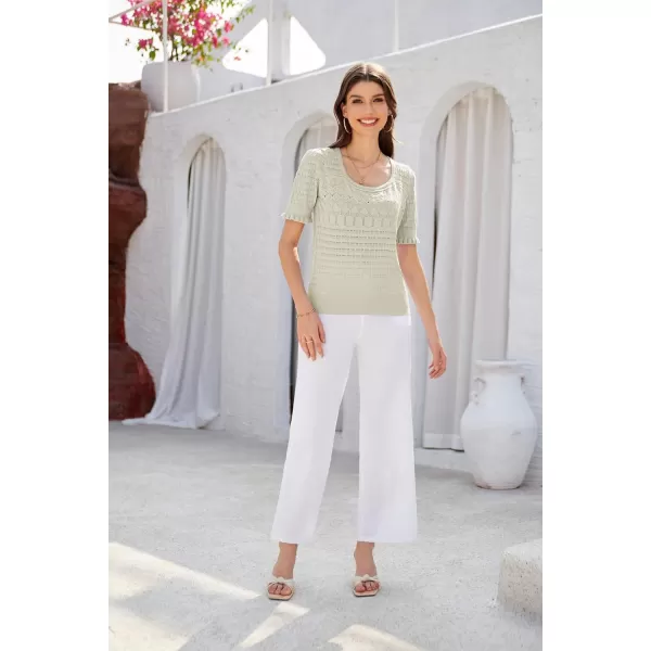 GRACE KARIN Womens Short Sleeve Tops Pullover Sweaters Knit Tops Casual Hollow Out Knitted o Neck for Daily WearApricot