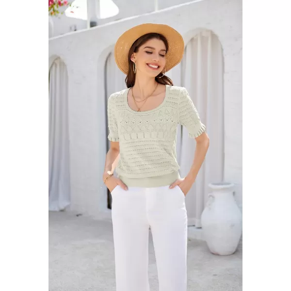 GRACE KARIN Womens Short Sleeve Tops Pullover Sweaters Knit Tops Casual Hollow Out Knitted o Neck for Daily WearApricot