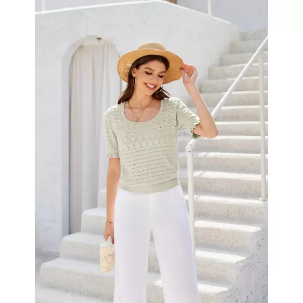 GRACE KARIN Womens Short Sleeve Tops Pullover Sweaters Knit Tops Casual Hollow Out Knitted o Neck for Daily WearApricot