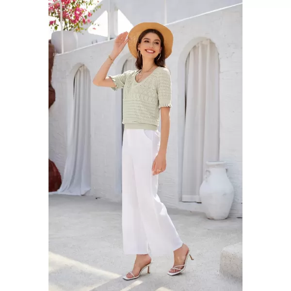 GRACE KARIN Womens Short Sleeve Tops Pullover Sweaters Knit Tops Casual Hollow Out Knitted o Neck for Daily WearApricot