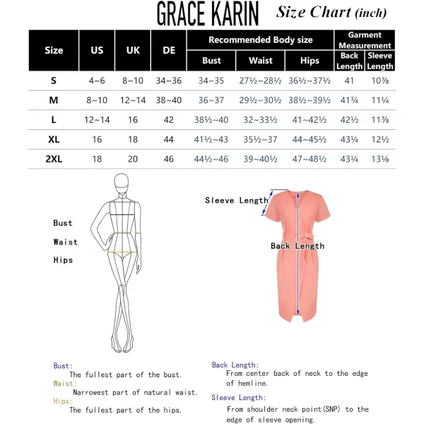 GRACE KARIN Womens Short Sleeve V Neck Business Dress Tie Waist Faux Wrap Slit Cocktail Party Dress Bodycon Midi DressBlack