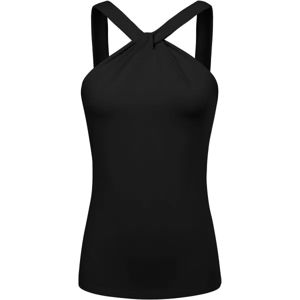 GRACE KARIN Womens Sleeveless Camisole Tank Tops Keyhole Neck Slim Fitted Strap Halter Blouse Summer Casual TopsBlack