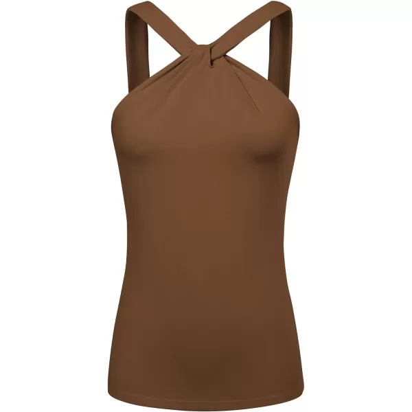 GRACE KARIN Womens Sleeveless Camisole Tank Tops Keyhole Neck Slim Fitted Strap Halter Blouse Summer Casual TopsBrown