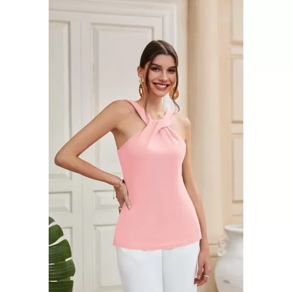 GRACE KARIN Womens Sleeveless Camisole Tank Tops Keyhole Neck Slim Fitted Strap Halter Blouse Summer Casual TopsLight Pink