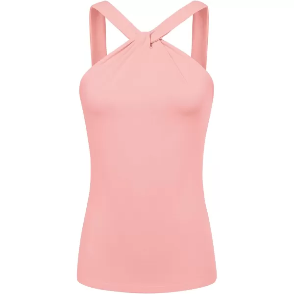 GRACE KARIN Womens Sleeveless Camisole Tank Tops Keyhole Neck Slim Fitted Strap Halter Blouse Summer Casual TopsLight Pink