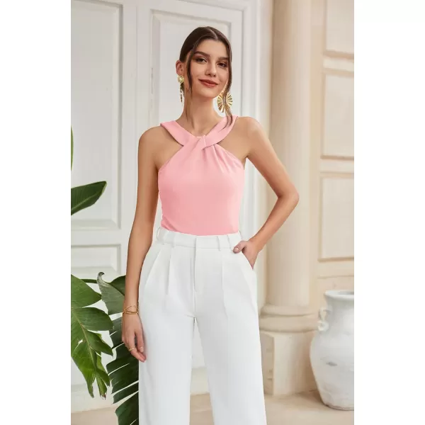 GRACE KARIN Womens Sleeveless Camisole Tank Tops Keyhole Neck Slim Fitted Strap Halter Blouse Summer Casual TopsLight Pink