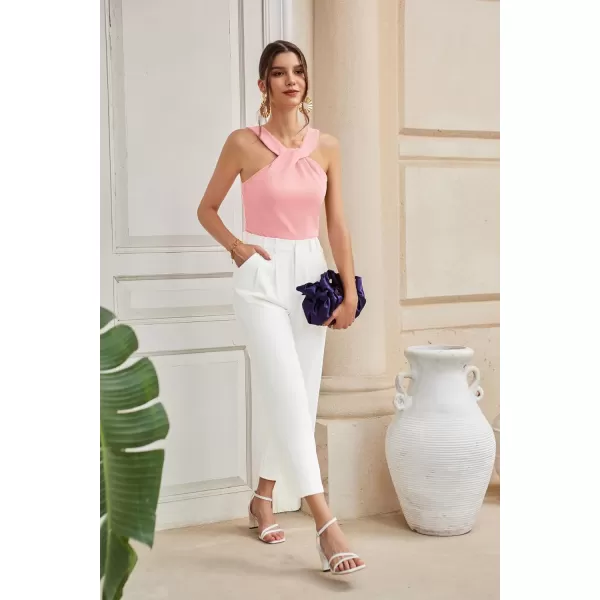 GRACE KARIN Womens Sleeveless Camisole Tank Tops Keyhole Neck Slim Fitted Strap Halter Blouse Summer Casual TopsLight Pink