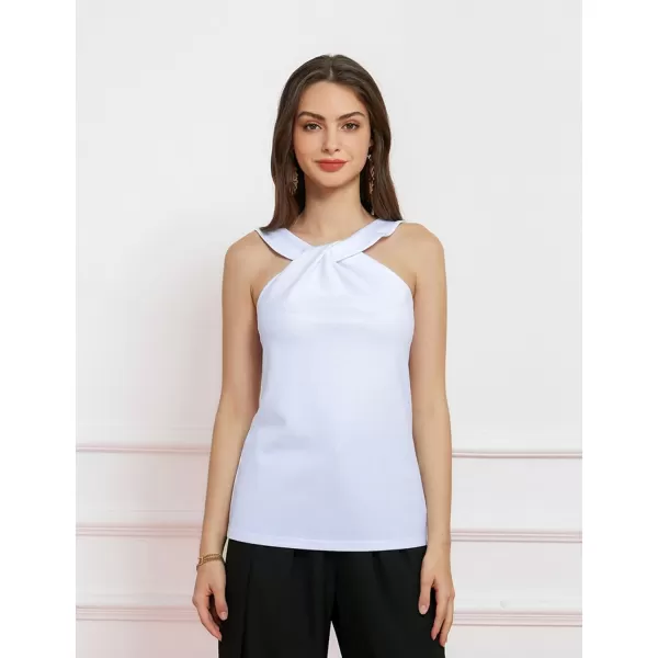 GRACE KARIN Womens Sleeveless Camisole Tank Tops Keyhole Neck Slim Fitted Strap Halter Blouse Summer Casual TopsWhite