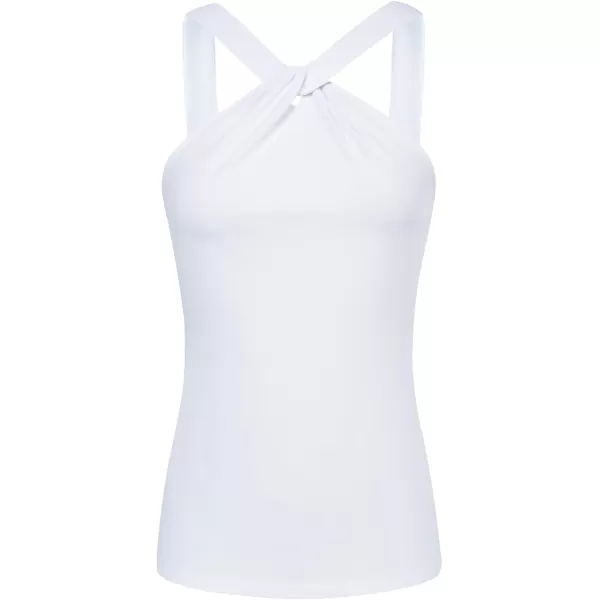 GRACE KARIN Womens Sleeveless Camisole Tank Tops Keyhole Neck Slim Fitted Strap Halter Blouse Summer Casual TopsWhite