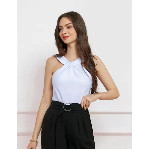 GRACE KARIN Womens Sleeveless Camisole Tank Tops Keyhole Neck Slim Fitted Strap Halter Blouse Summer Casual TopsWhite