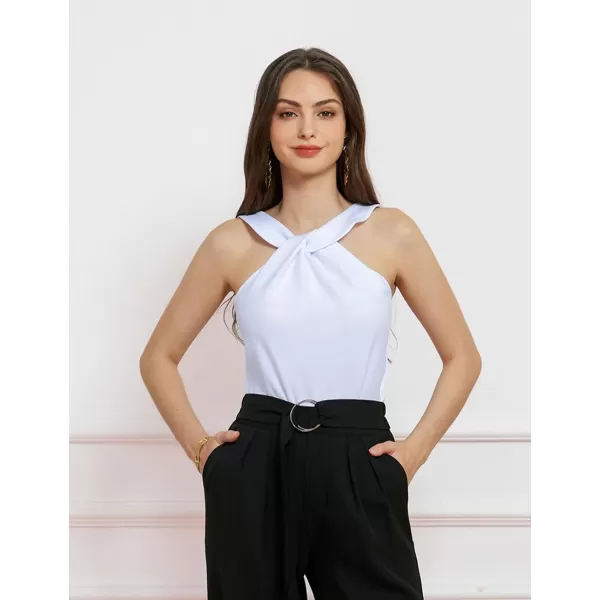 GRACE KARIN Womens Sleeveless Camisole Tank Tops Keyhole Neck Slim Fitted Strap Halter Blouse Summer Casual TopsWhite