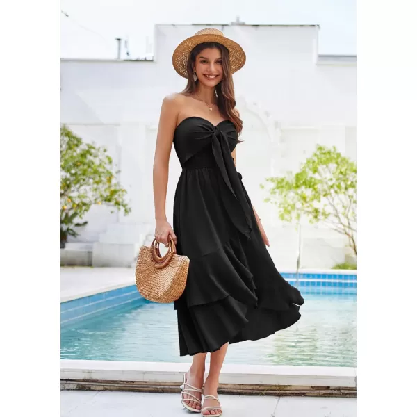 GRACE KARIN Womens Sleeveless Casual Midi Dress Summer Smocked Tiered Dresses Boho Beach A Line DressBlack