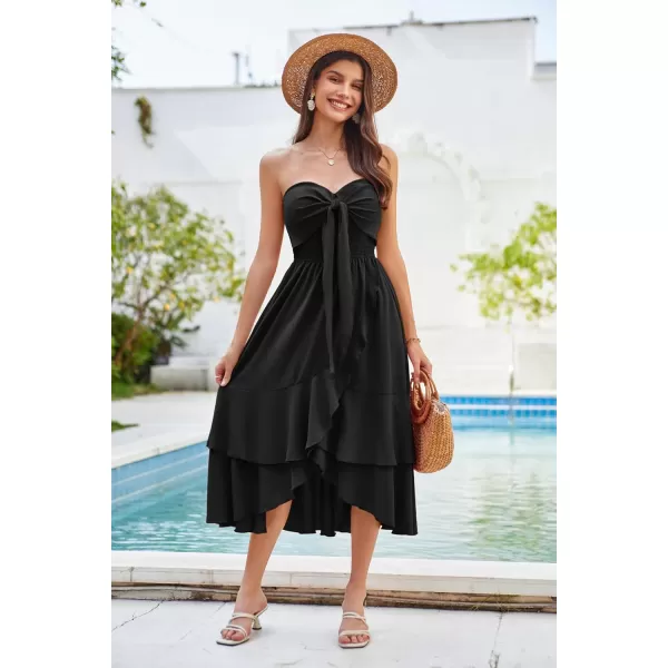 GRACE KARIN Womens Sleeveless Casual Midi Dress Summer Smocked Tiered Dresses Boho Beach A Line DressBlack