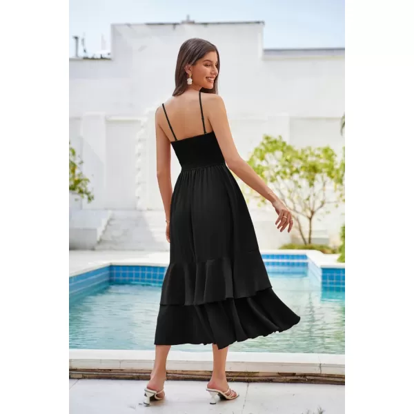 GRACE KARIN Womens Sleeveless Casual Midi Dress Summer Smocked Tiered Dresses Boho Beach A Line DressBlack