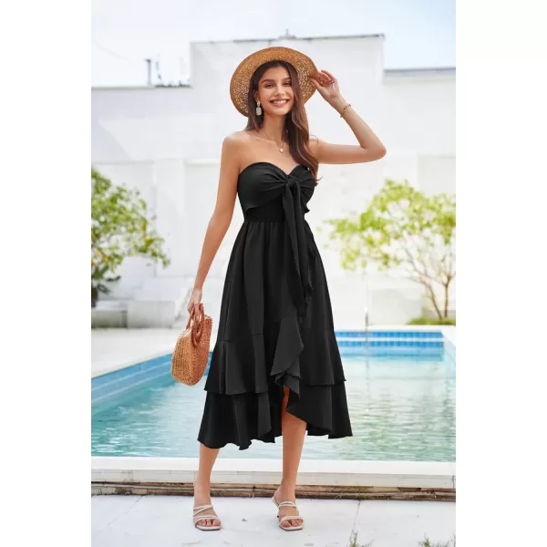 GRACE KARIN Womens Sleeveless Casual Midi Dress Summer Smocked Tiered Dresses Boho Beach A Line DressBlack