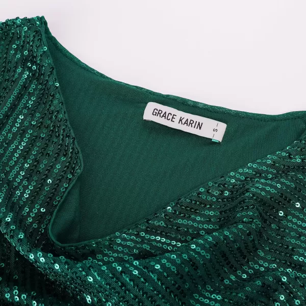 GRACE KARIN Womens Sleeveless Cowl Neck Sequin Tank Tops Sparkly Club Party Shirts Drape Neck Glitter Cocktail BlousesBluish Green