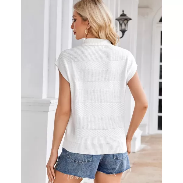 GRACE KARIN Womens Sleeveless Half Zip Sweater Striped Short Sleeve Pullover Ribbed Knitted Loose Sweaters S2XLIvory White1