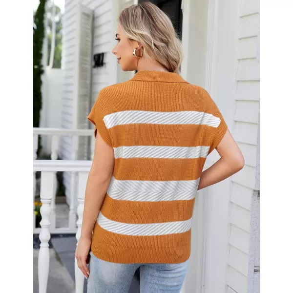 GRACE KARIN Womens Sleeveless Half Zip Sweater Striped Short Sleeve Pullover Ribbed Knitted Loose Sweaters S2XLKhaki Stripe1