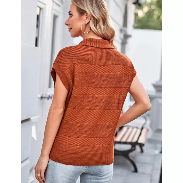 GRACE KARIN Womens Sleeveless Half Zip Sweater Striped Short Sleeve Pullover Ribbed Knitted Loose Sweaters S2XLRust1