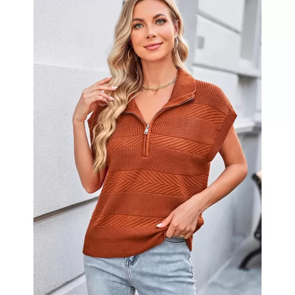 GRACE KARIN Womens Sleeveless Half Zip Sweater Striped Short Sleeve Pullover Ribbed Knitted Loose Sweaters S2XLRust1