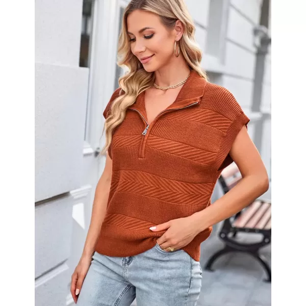 GRACE KARIN Womens Sleeveless Half Zip Sweater Striped Short Sleeve Pullover Ribbed Knitted Loose Sweaters S2XLRust1