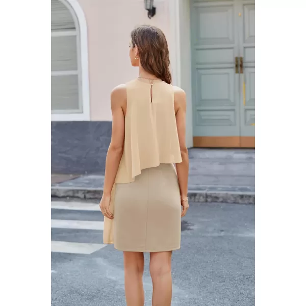 GRACE KARIN Womens Sleeveless Round Neck Chiffon Tunic Decoration Bodycon DressApricot