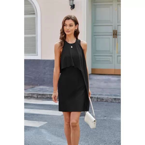 GRACE KARIN Womens Sleeveless Round Neck Chiffon Tunic Decoration Bodycon DressBlack