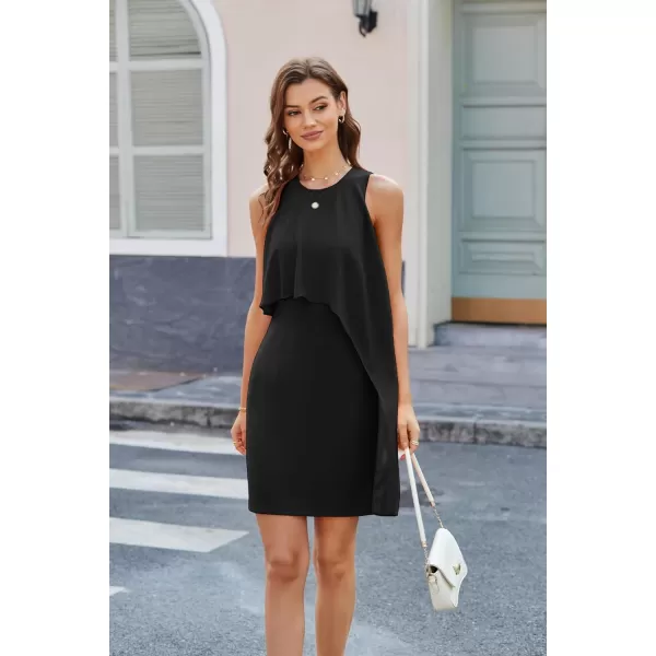 GRACE KARIN Womens Sleeveless Round Neck Chiffon Tunic Decoration Bodycon DressBlack