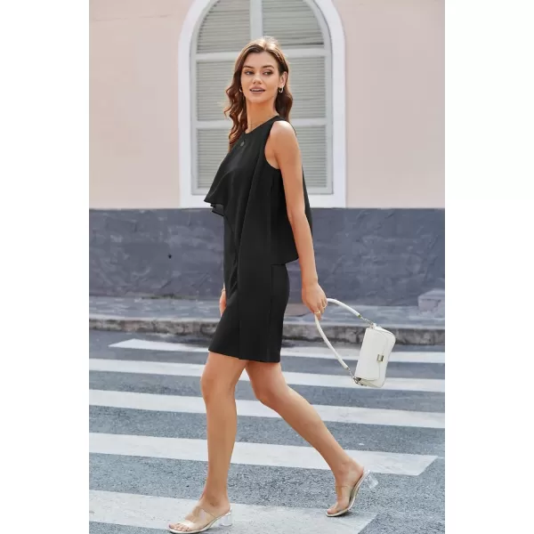 GRACE KARIN Womens Sleeveless Round Neck Chiffon Tunic Decoration Bodycon DressBlack