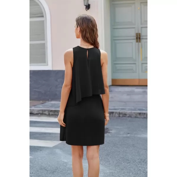 GRACE KARIN Womens Sleeveless Round Neck Chiffon Tunic Decoration Bodycon DressBlack