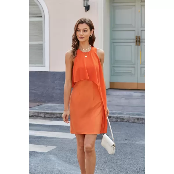 GRACE KARIN Womens Sleeveless Round Neck Chiffon Tunic Decoration Bodycon DressOrange