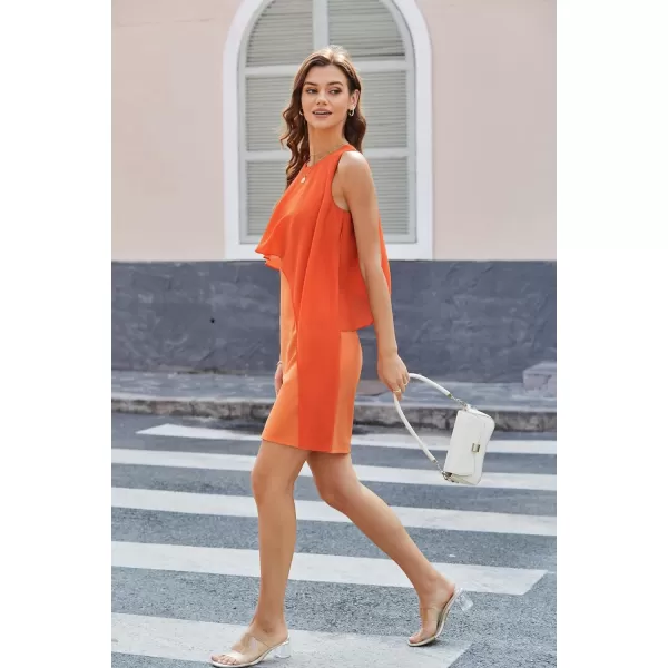 GRACE KARIN Womens Sleeveless Round Neck Chiffon Tunic Decoration Bodycon DressOrange