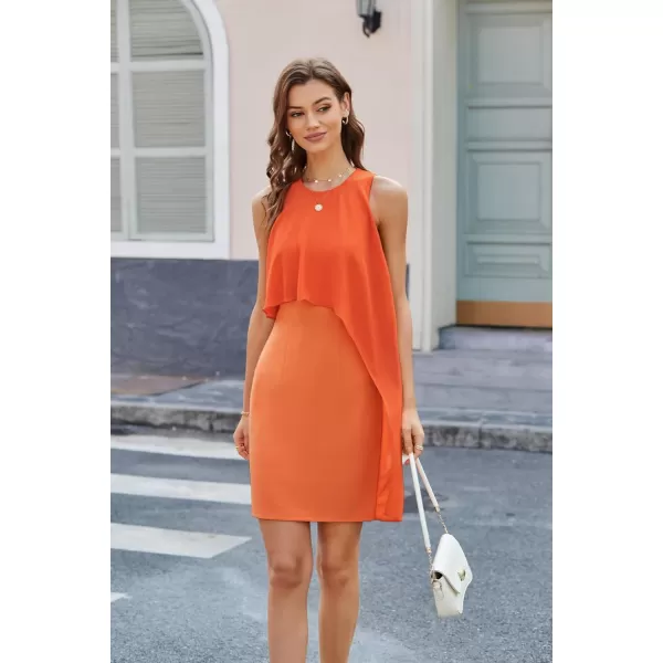 GRACE KARIN Womens Sleeveless Round Neck Chiffon Tunic Decoration Bodycon DressOrange