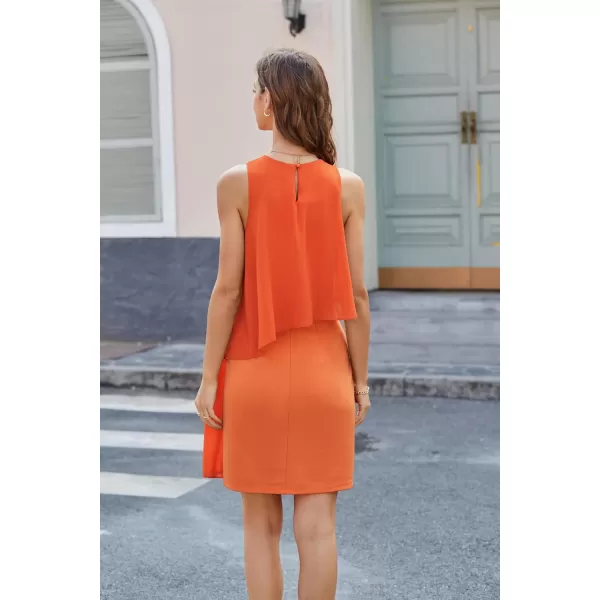 GRACE KARIN Womens Sleeveless Round Neck Chiffon Tunic Decoration Bodycon DressOrange