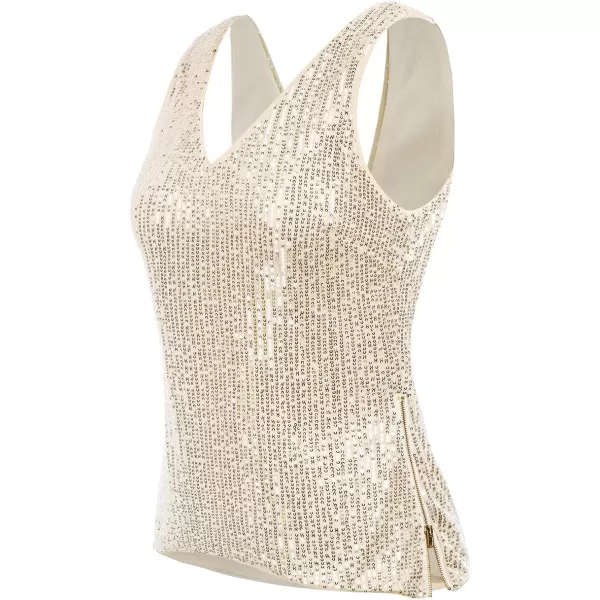 GRACE KARIN Womens Sleeveless Sparkle Sequin Tops VNeck Cami Sexy Club Tank TopBeige