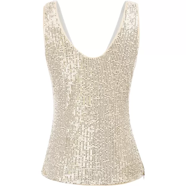 GRACE KARIN Womens Sleeveless Sparkle Sequin Tops VNeck Cami Sexy Club Tank TopBeige