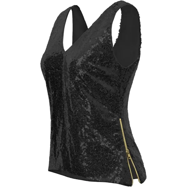 GRACE KARIN Womens Sleeveless Sparkle Sequin Tops VNeck Cami Sexy Club Tank TopBlack