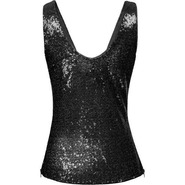 GRACE KARIN Womens Sleeveless Sparkle Sequin Tops VNeck Cami Sexy Club Tank TopBlack