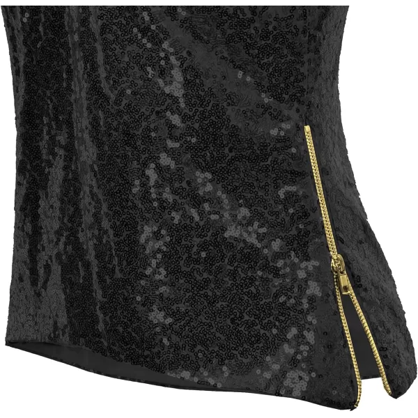 GRACE KARIN Womens Sleeveless Sparkle Sequin Tops VNeck Cami Sexy Club Tank TopBlack