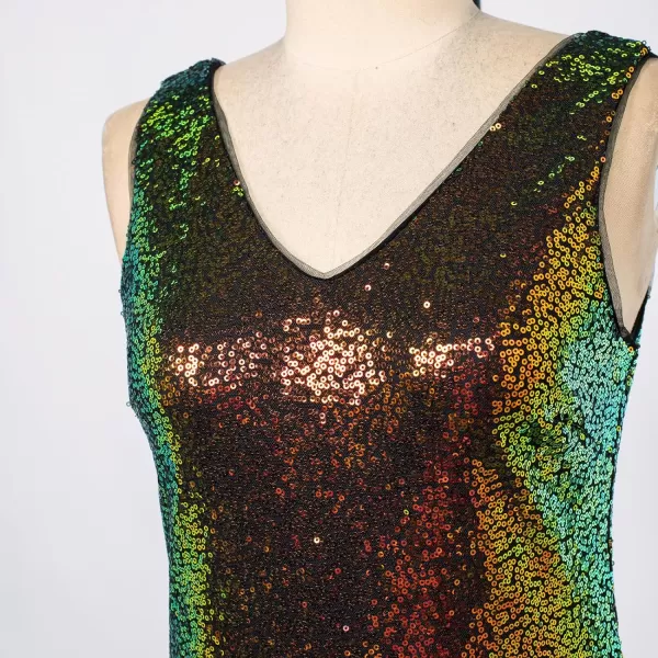 GRACE KARIN Womens Sleeveless Sparkle Sequin Tops VNeck Cami Sexy Club Tank TopBlack Gold