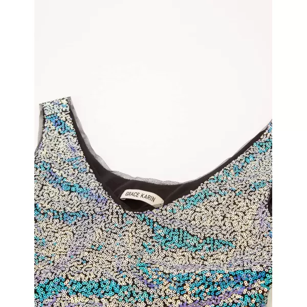 GRACE KARIN Womens Sleeveless Sparkle Sequin Tops VNeck Cami Sexy Club Tank TopBlue Green