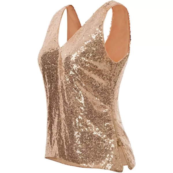 GRACE KARIN Womens Sleeveless Sparkle Sequin Tops VNeck Cami Sexy Club Tank TopChampagne