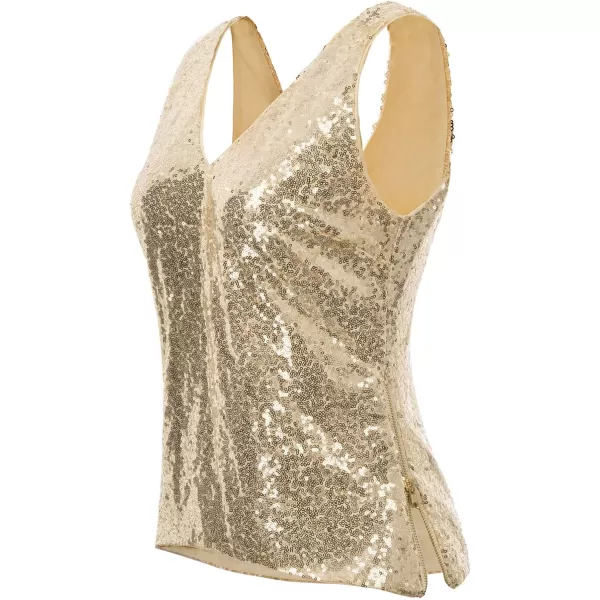 GRACE KARIN Womens Sleeveless Sparkle Sequin Tops VNeck Cami Sexy Club Tank TopGold