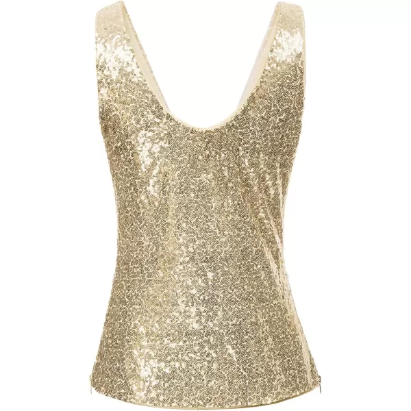 GRACE KARIN Womens Sleeveless Sparkle Sequin Tops VNeck Cami Sexy Club Tank TopGold